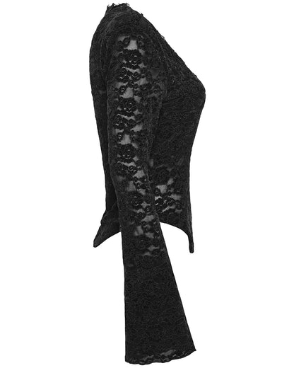 OT-1014TCF-BKF Womens Elegant Floral Lace V-Neck Top - Black