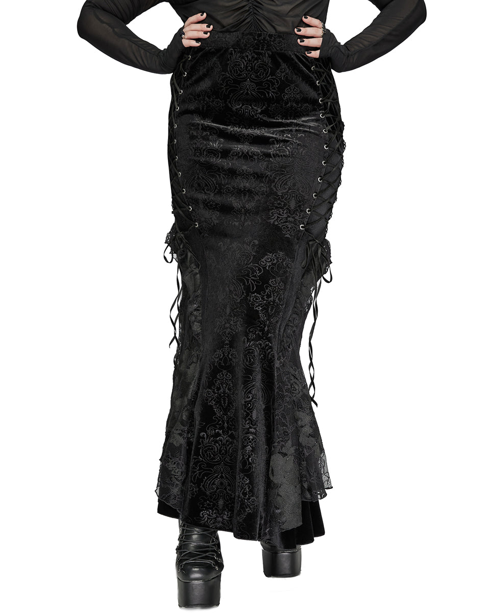 DQ-727BQF Plus Size Womens Gothic Embossed Velvet Damask Fishtail Skirt