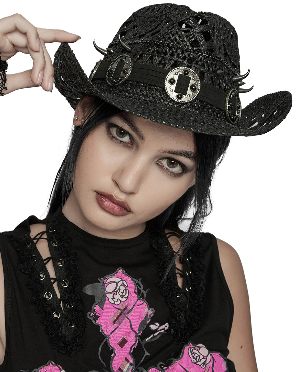 WS-675MZ Womens Apocalyptic Punk Studded Crochet Stetson Cowboy Hat