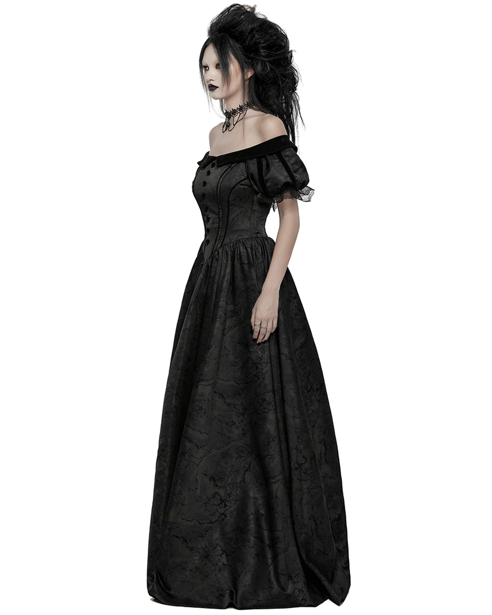 WQ-757LQF Womens Long Gothic Jacquard Ballgown Wedding Dress - Black