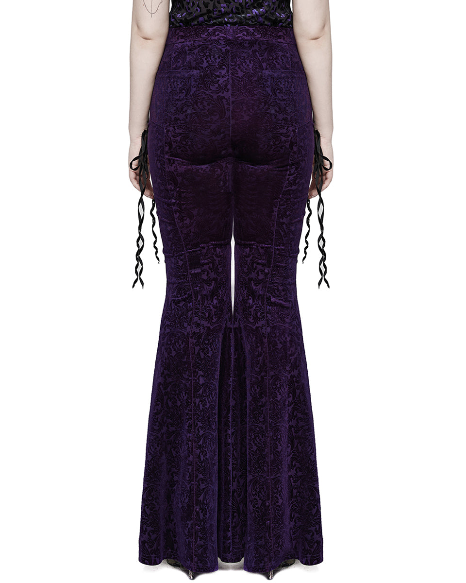 PR-DK-567DQF-VIF Gothic Embossed Baroque Flared Pants - Extended Size Range - Purple