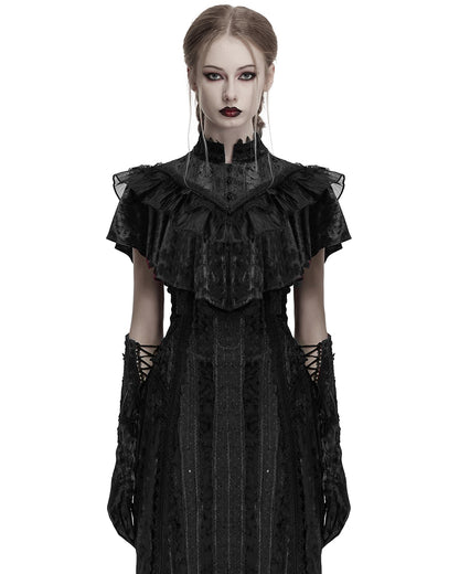 OY-1750DPF Daily Life Womens Long Gothic Crushed Velvet & Lace Bolero Cape - Black