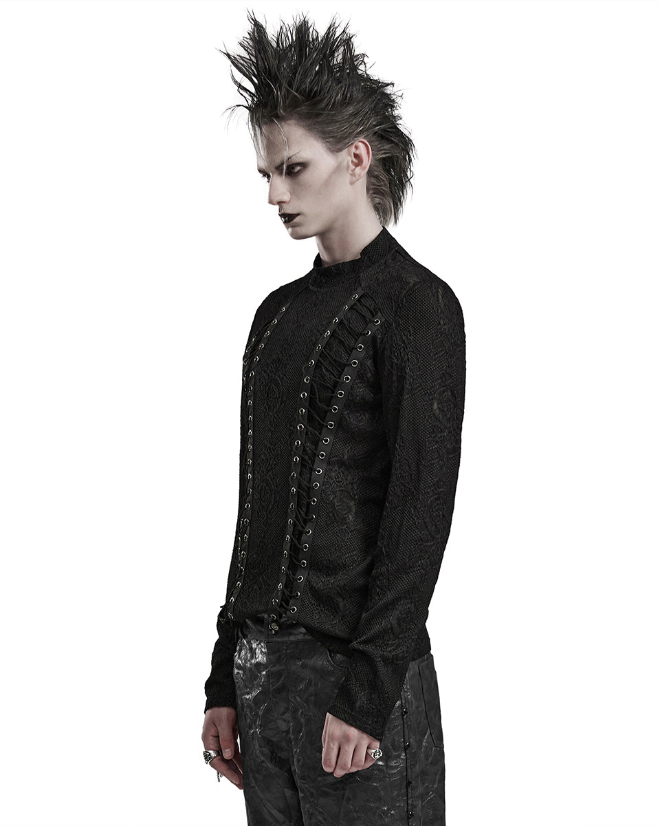 PR-WT-826TCM-BKM Mens Gothic Textured Knit  Top