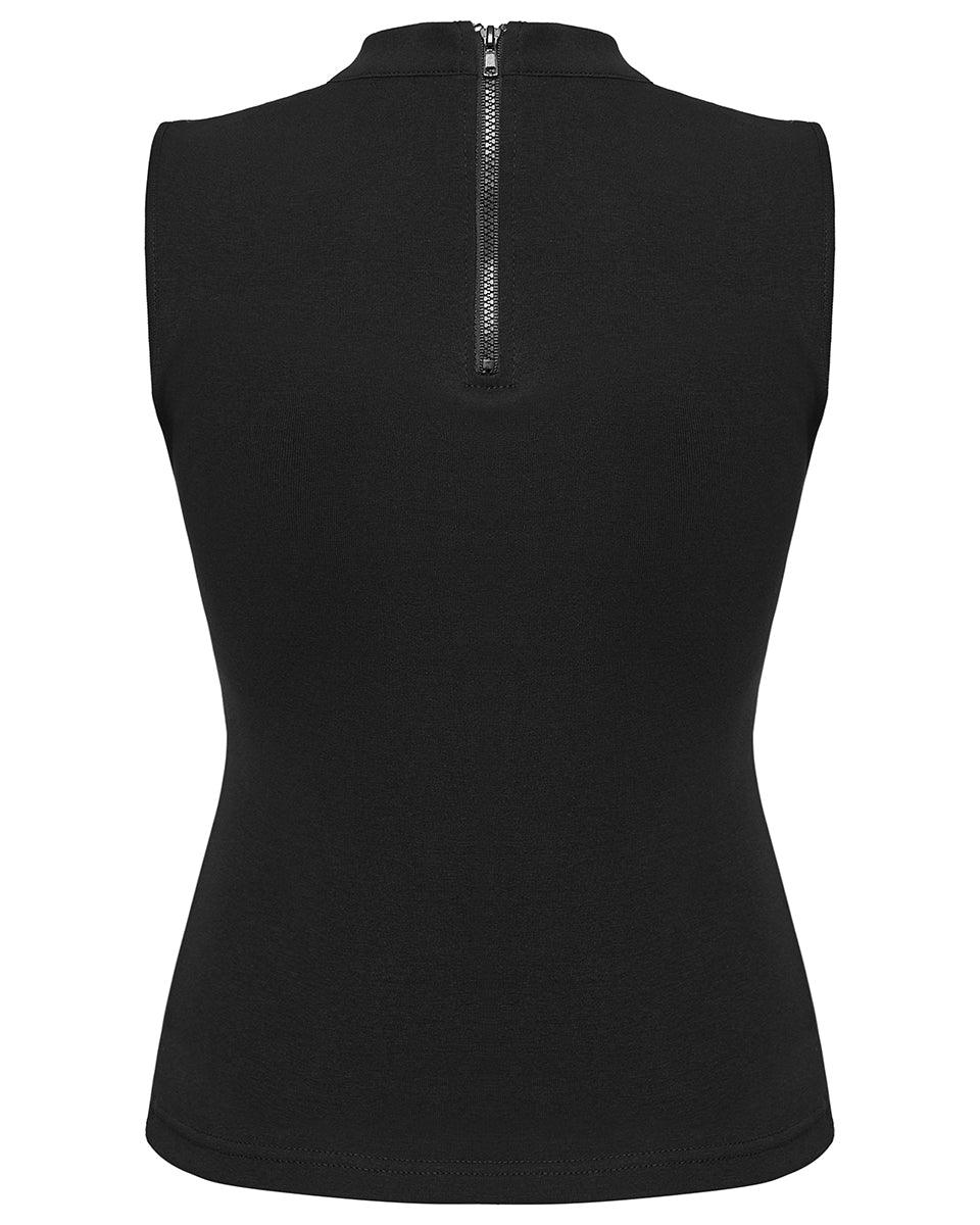 PR-WT-1077BXF-BKF Womens Apocalyptic Gothic Studded Shredded Fishnet Tank Top Vest