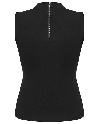 PR-WT-1077BXF-BKF Womens Apocalyptic Gothic Studded Shredded Fishnet Tank Top Vest