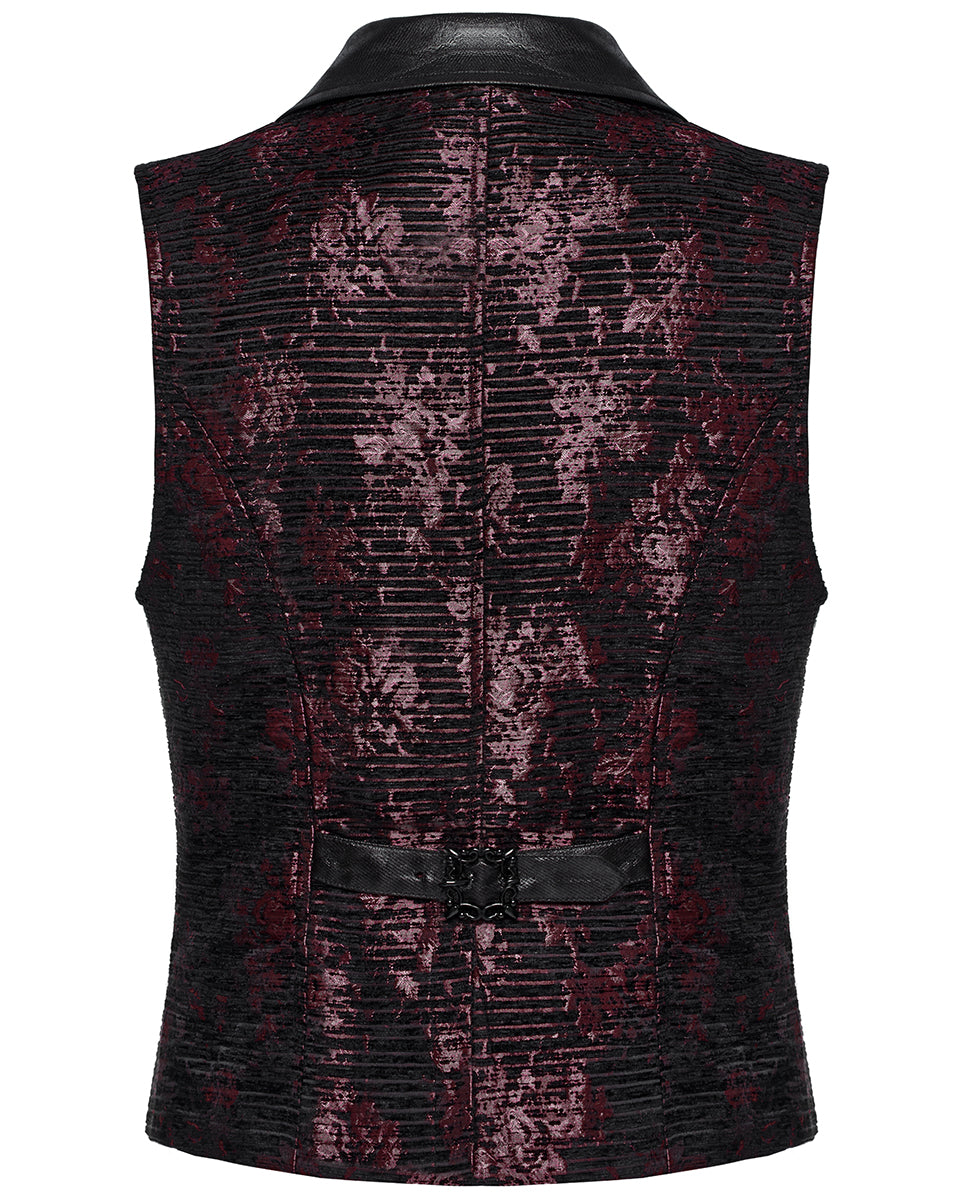 WY-1698MJM Mens Dark Gothic Jacquard Waistcoat Vest - Red & Black