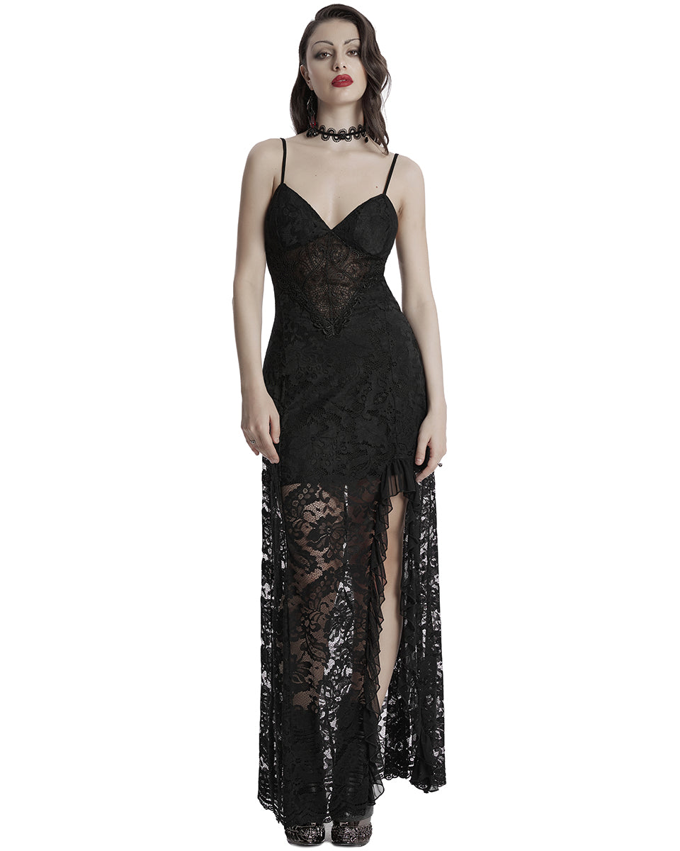 OQ-820LQF Daily Life Long Gothic Rose Lace Side Split Maxi Dress