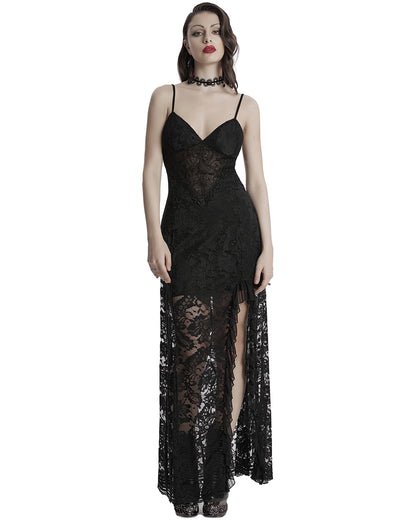 OQ-820LQF Daily Life Long Gothic Rose Lace Side Split Maxi Dress