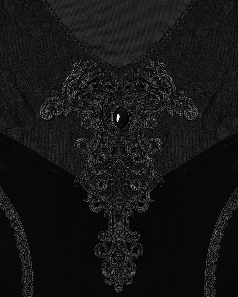 WQ-889LQF Womens Dark Gothic Velvet Applique Fishtail Dress