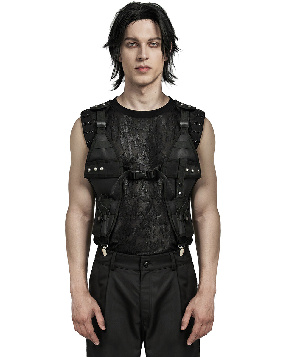 WS-633BDM-BKM Mens Apocalyptic Wasteland Punk Tactical Utility Harness Top