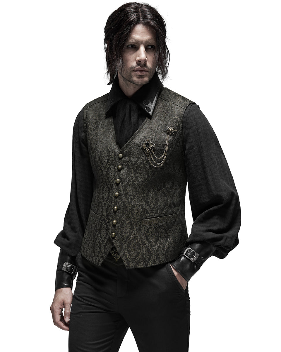 PR-Y1187-BKGDM Mens Ottensian Steampunk Waistcoat Vest - Black & Gold