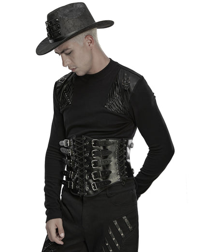 WS-852YDM Mens Apocalyptic Gothic Faux Leather Buckled Strapping Corset Girdle Belt