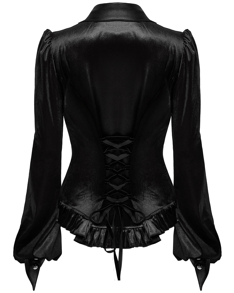 OY-1697DQF-BKF Daily Life Gothic Gradient Velvet Bat Collar Blouse Top - Black