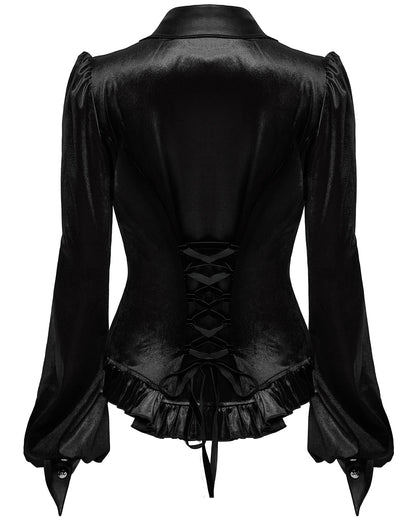 OY-1697DQF-BKF Daily Life Gothic Gradient Velvet Bat Collar Blouse Top - Black