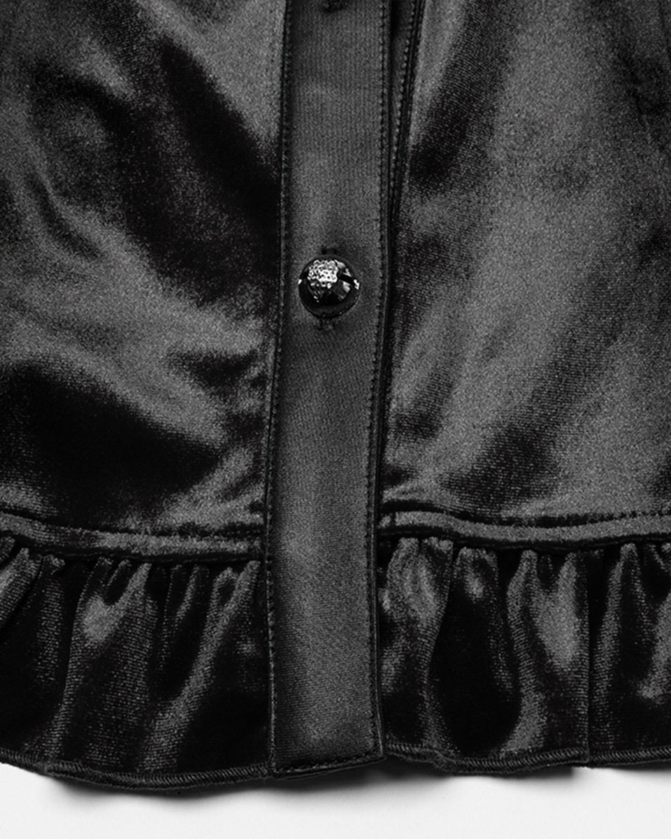 OY-1697DQF-BKF Daily Life Gothic Gradient Velvet Bat Collar Blouse Top - Black
