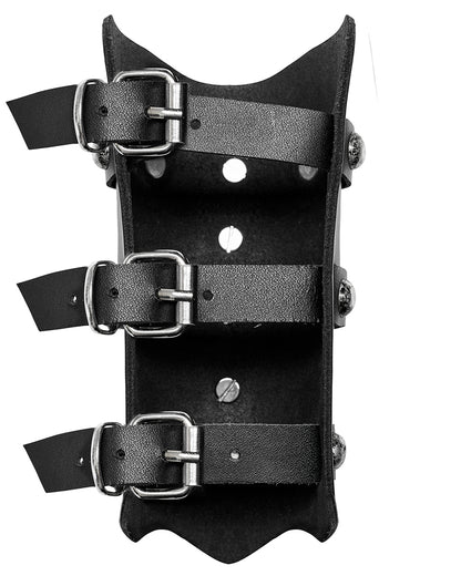 WS-527-BKM Mens Dark Gothic Spiked Wrist Cuff (Single) - Black Faux Leather