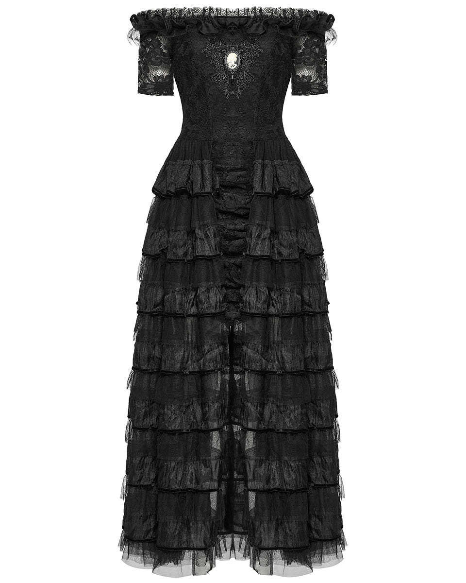 WQ-754LQF-BKF Womens Long Gothic Steampunk Cameo Prom Wedding Dress