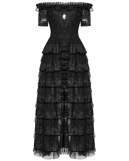 WQ-754LQF-BKF Womens Long Gothic Steampunk Cameo Prom Wedding Dress
