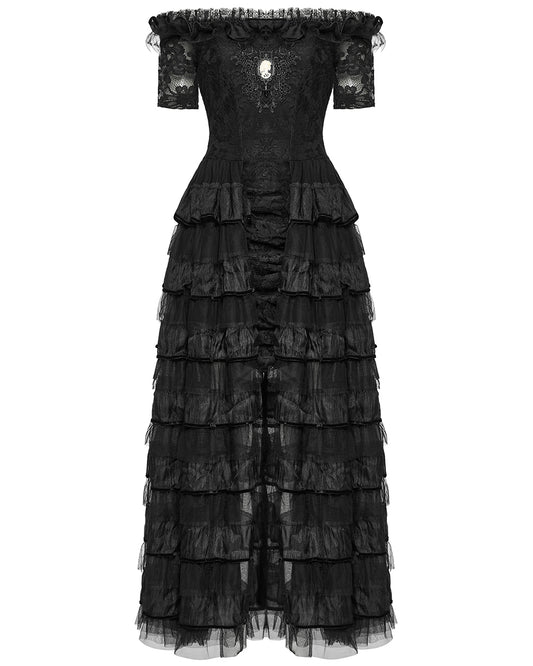 WQ-754LQF-BKF Womens Long Gothic Steampunk Cameo Prom Wedding Dress