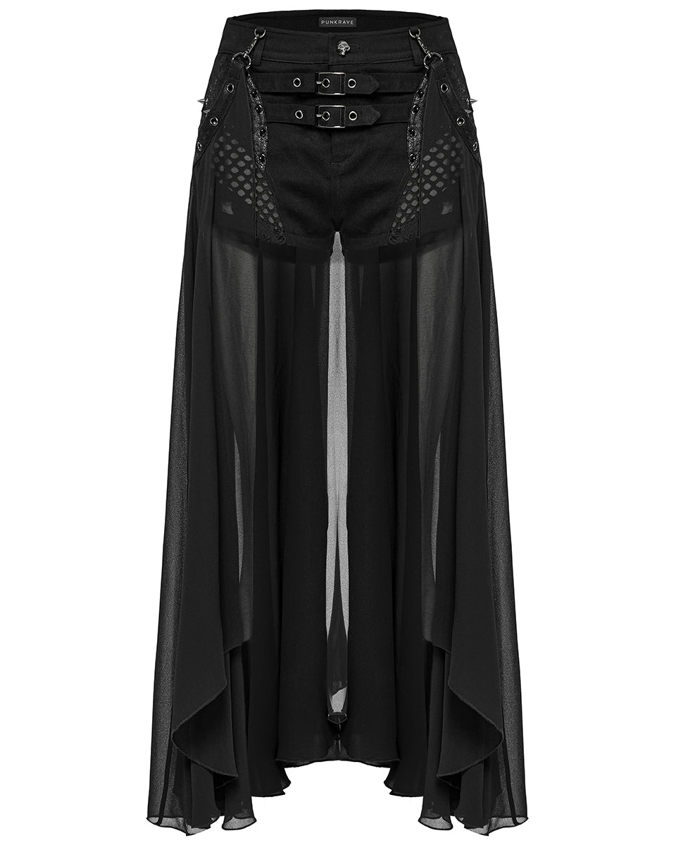 WK-710XDF-BKF Womens Apocalyptic Gothic 2-Piece Shorts & Half Skirt