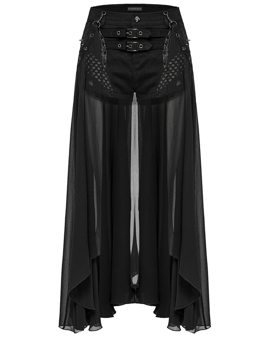 WK-710XDF-BKF Womens Apocalyptic Gothic 2-Piece Shorts & Half Skirt