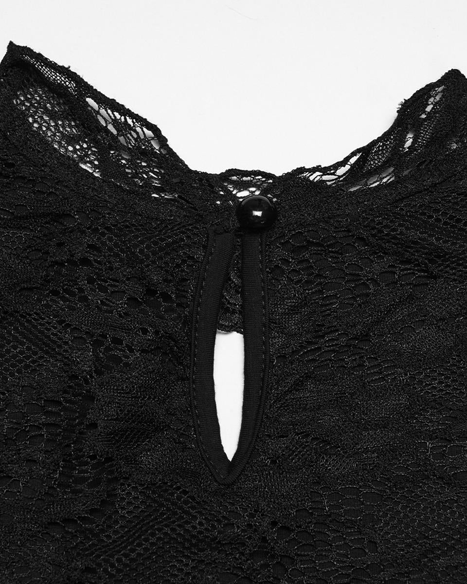 PR-OPT-989TDF-BKF Womens Elegant Gothic Lace Overlayer Applique T-Shirt Top