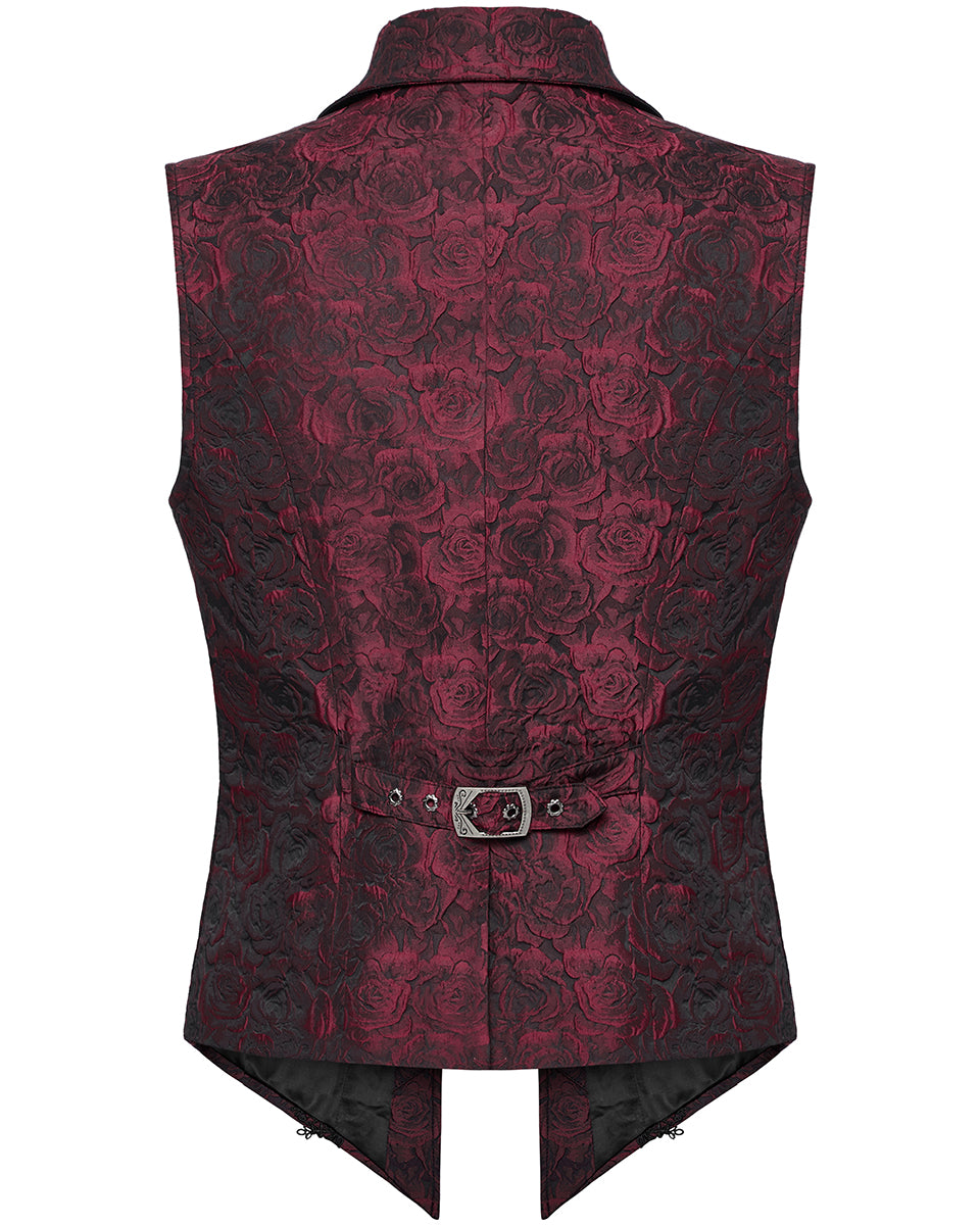 WY-1677MJM-RDM Mens Gothic Jacquard Rose Lace Applique Waistcoat Vest - Red