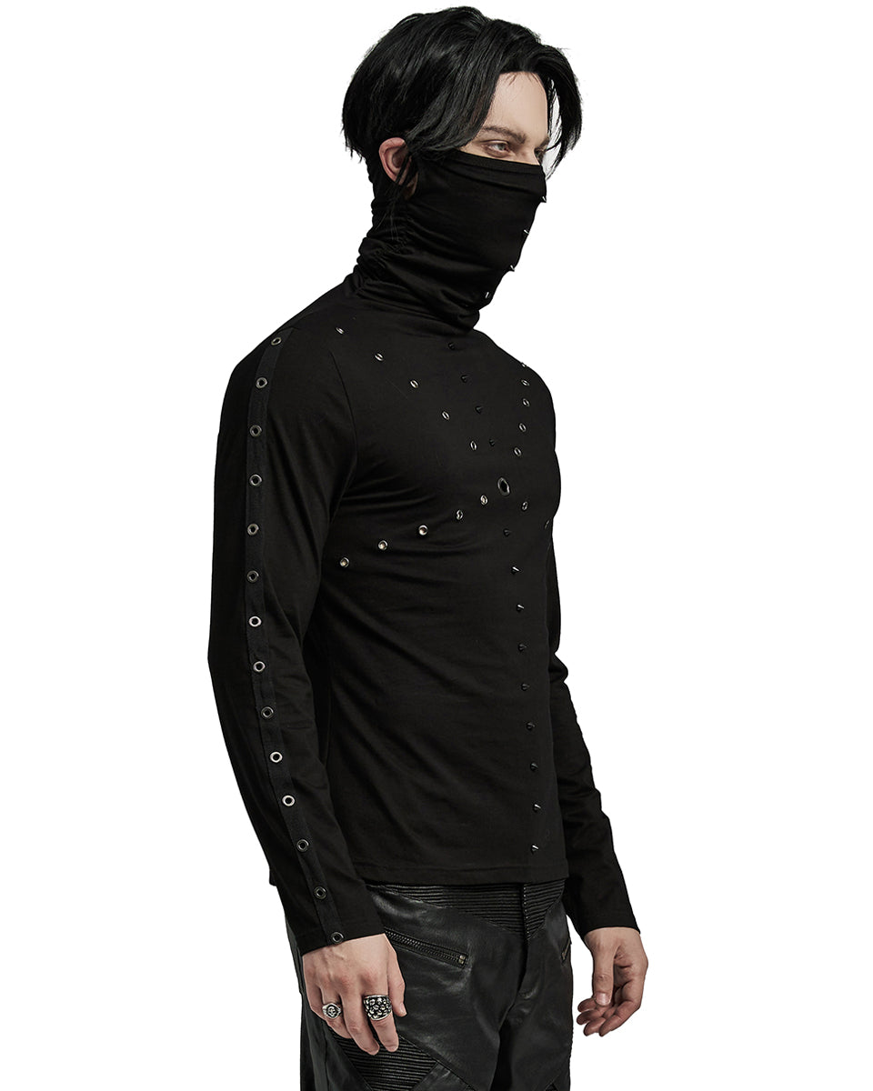 WT-898TCM-BKM Mens Dark CyberPunk Studded High Neck Muffler Top