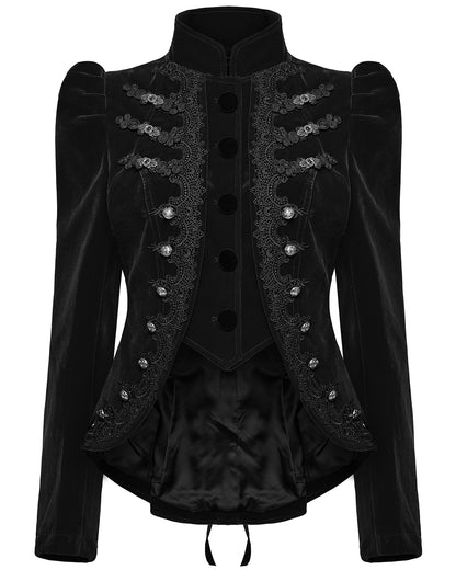 WY-1637XCF Womens Gothic Velvet Cutaway Military Riding Jacket - Black