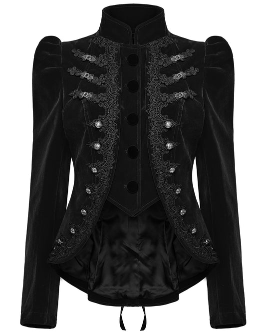 WY-1637XCF Womens Gothic Velvet Cutaway Military Riding Jacket - Black