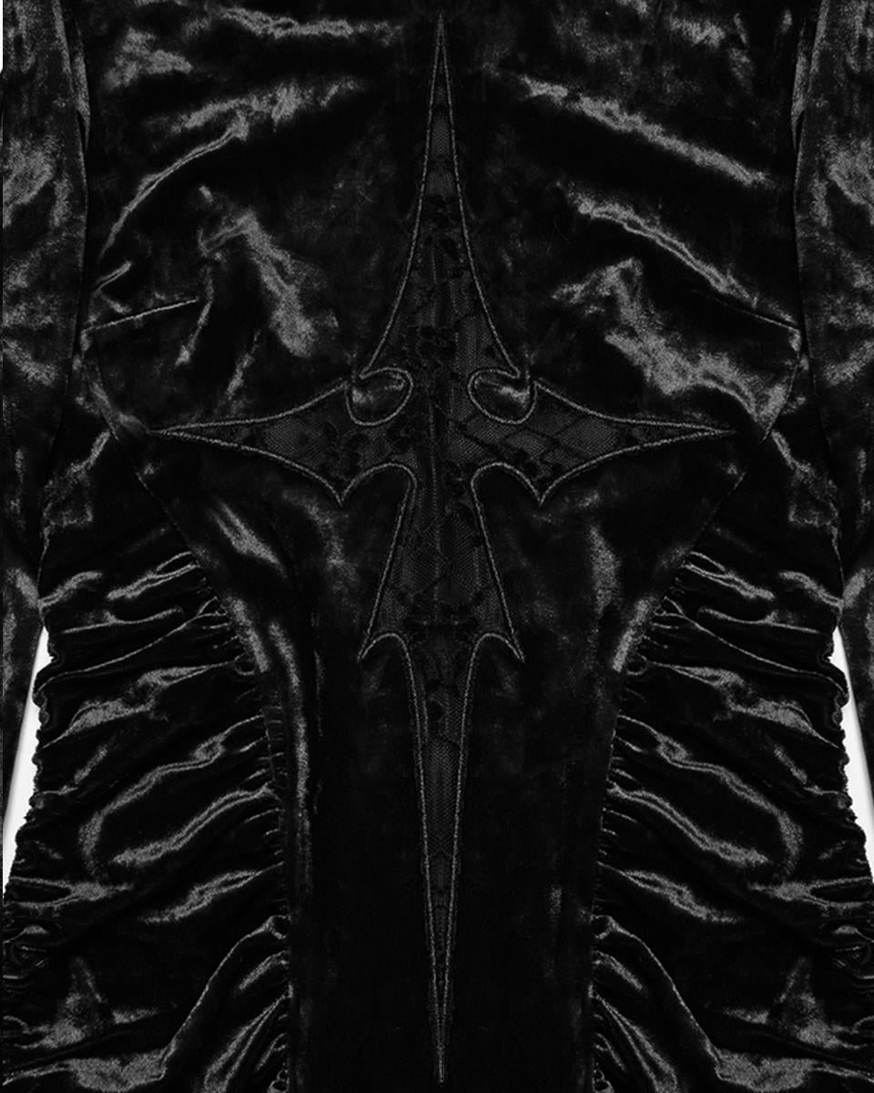 OQ-840LQF Daily Life Womens Dark Gothic Lace Crucifix Hooded Bodycon Dress