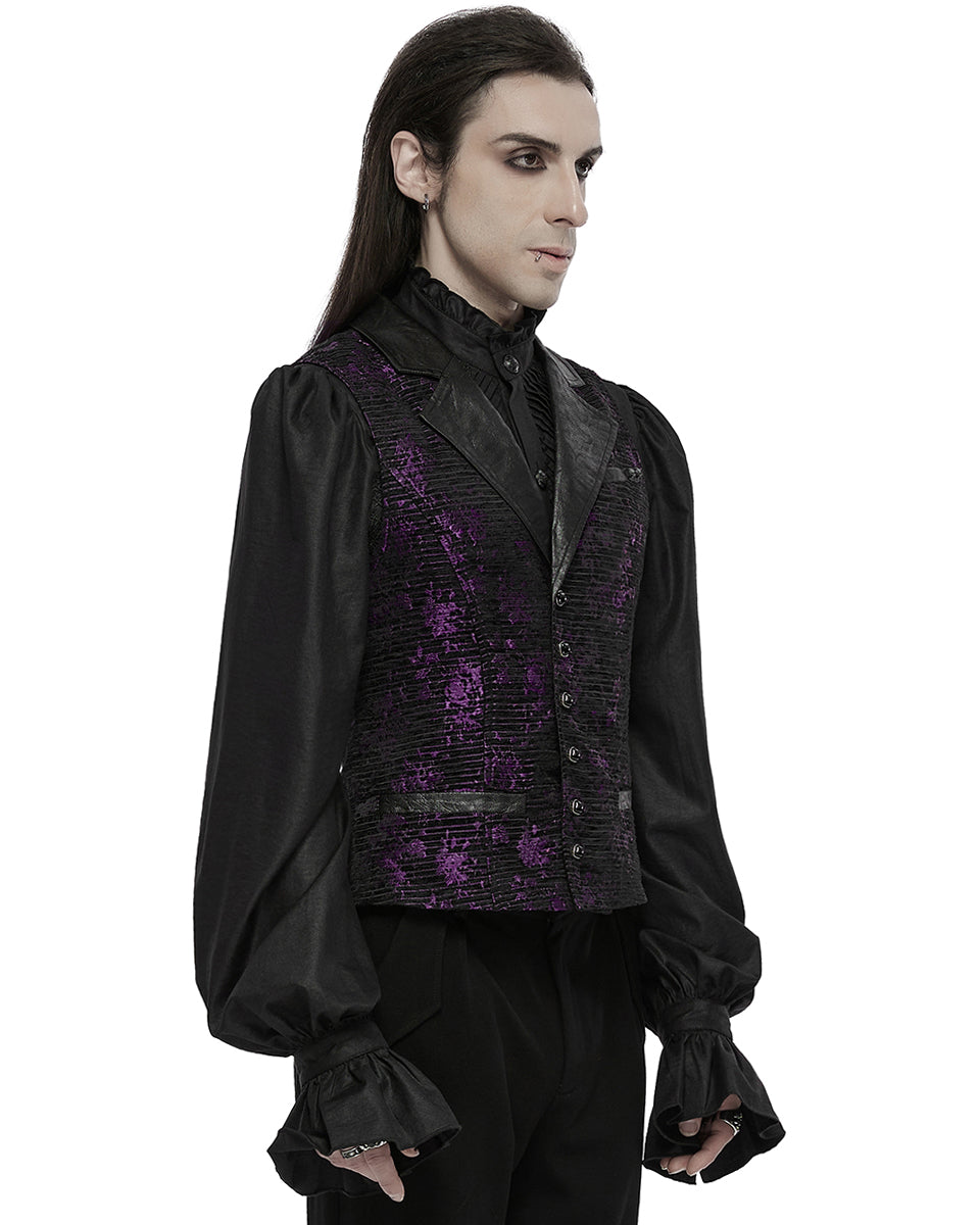 WY-1698MJM Mens Dark Gothic Jacquard Waistcoat Vest - Purple & Black