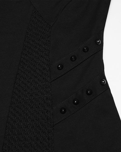 WT-1065TDF Womens Apocalyptic Gothic Studded Mesh Inset T-Shirt Top
