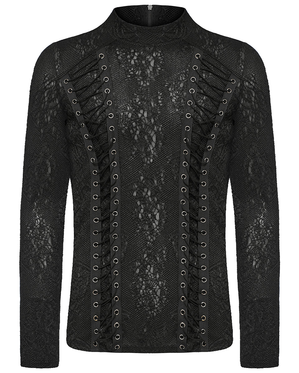 PR-WT-826TCM-BKM Mens Gothic Textured Knit  Top