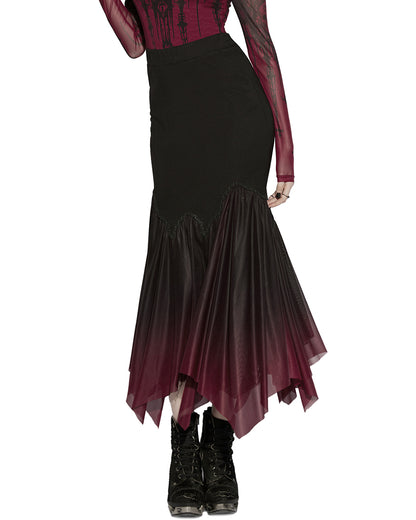 PR-OPQ-1548BQF-BKRDF Daily Life Womens Long Gothic Gradient Fitted Skirt - Black & Red