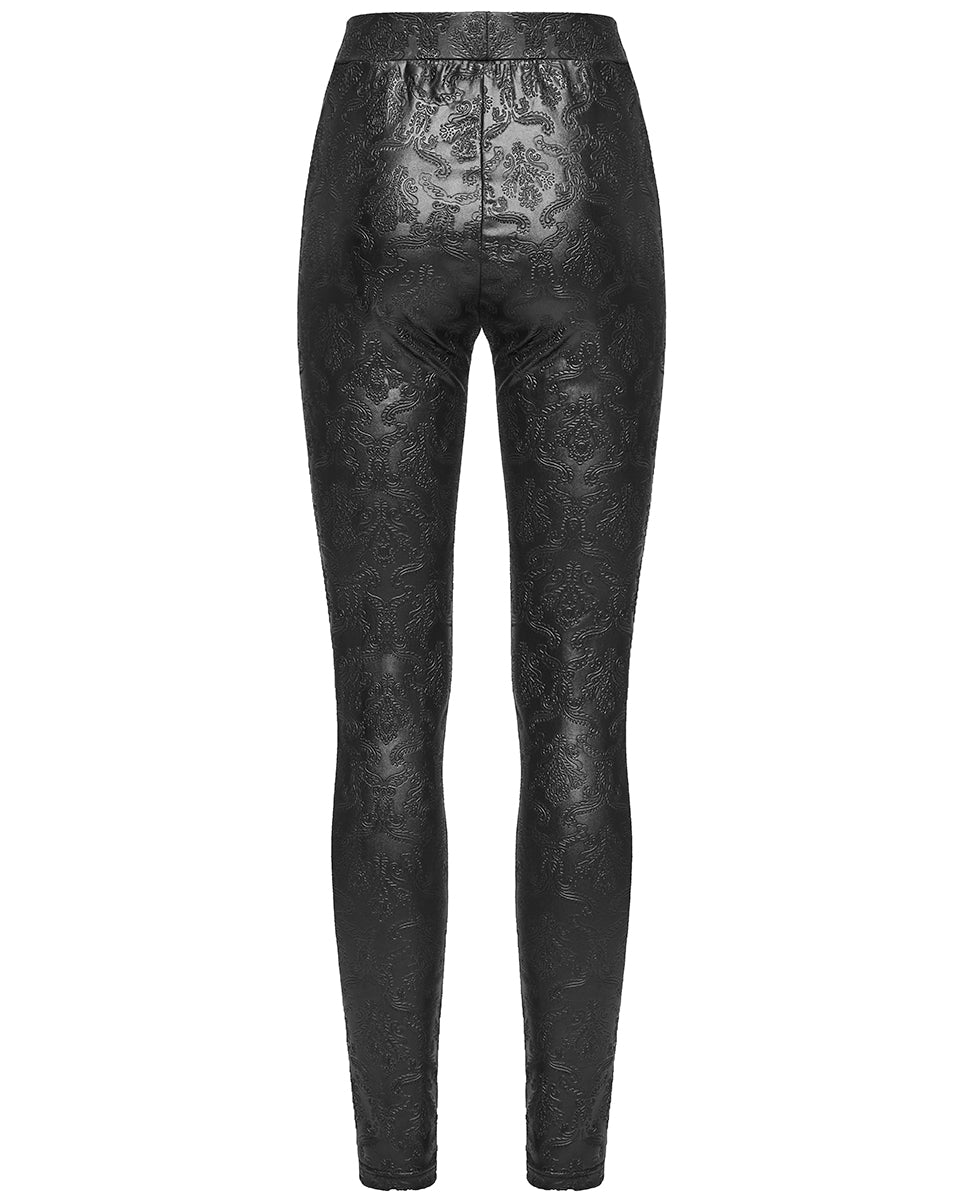 OK-711DDF Daily Life Womens Embossed Baroque Gothic Damask Butterfly Leggings