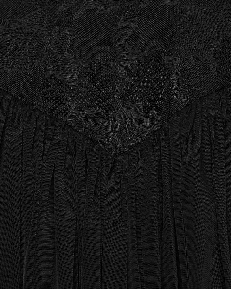 OQ-805LQF Daily Life Long Gothic Rose Lace & Pleated Mesh Lace Up Maxi Dress