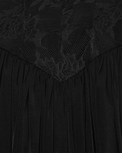 OQ-805LQF Daily Life Long Gothic Rose Lace & Pleated Mesh Lace Up Maxi Dress