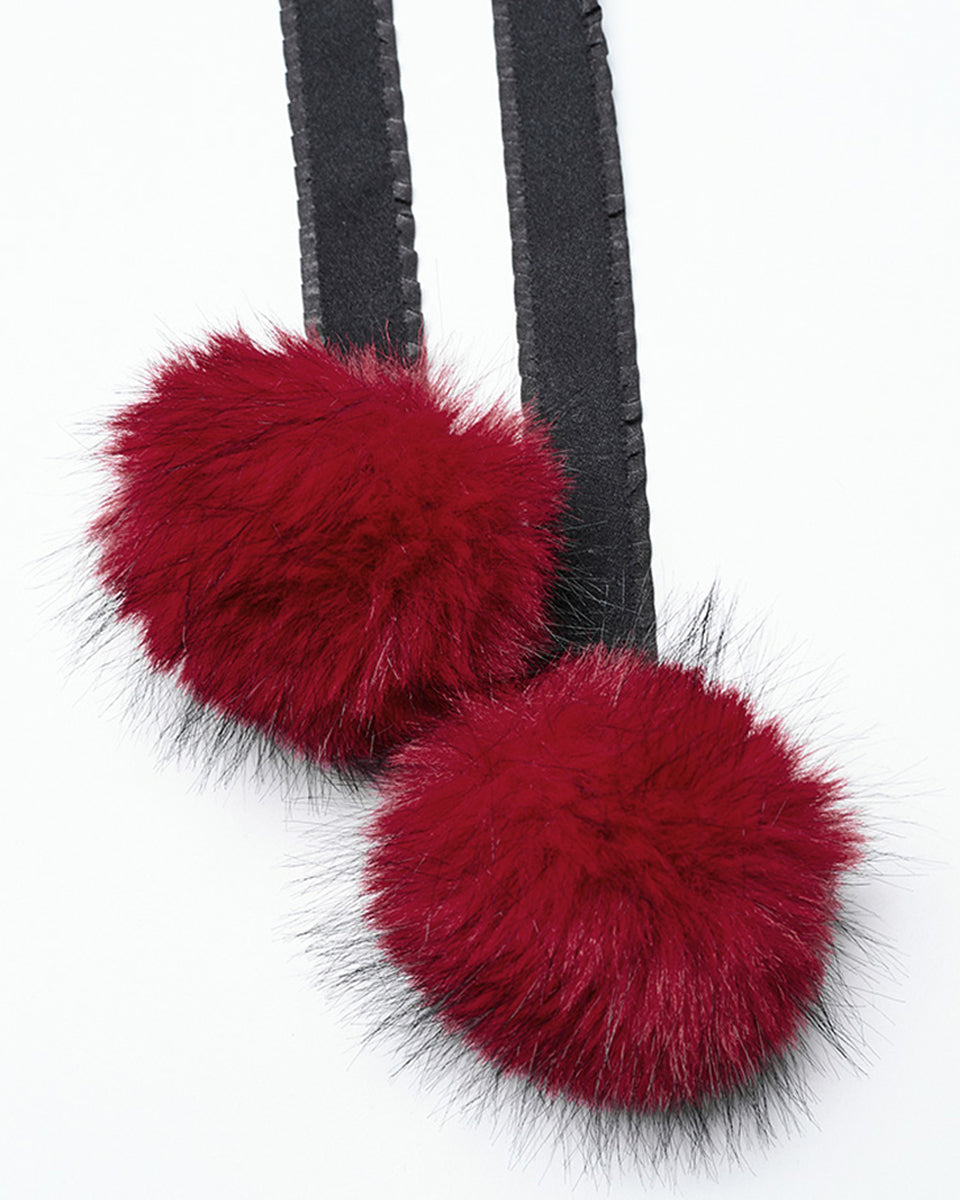 WY-1663DPF Womens Long Gothic Faux Fur Asymmetric Hooded Winter Cloak - Red