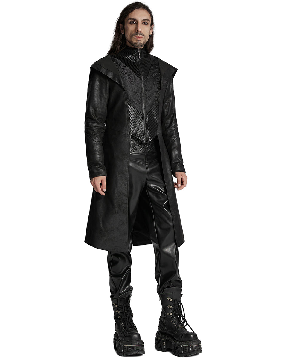 WY-1695XCM-BKM Mens Cyberpunk Apocalptic Gothic Hooded Techwear Coat