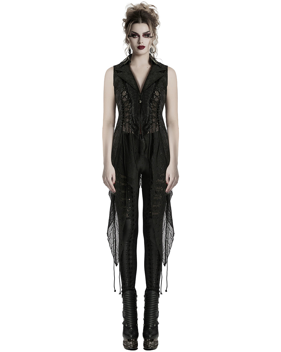 WY-1737MJF-BKF Womens Dark Gothic Punk Asymmetric Long Waistcoat Vest