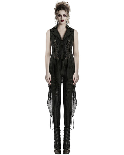 WY-1737MJF-BKF Womens Dark Gothic Punk Asymmetric Long Waistcoat Vest