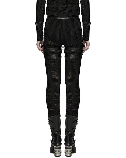 WK-743DDF Womens Apocalyptic Gothic Spliced Mesh Strapping Leggings