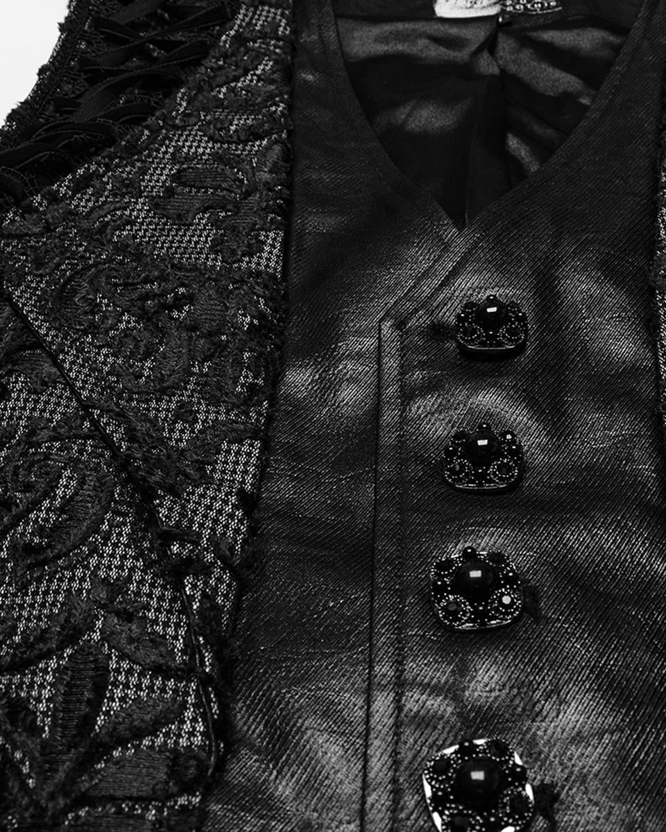 WY-1793MJM-BK-WHM Mens Gothic Aristocrat Houndstooth Damask Waistcoat Vest - Black & White