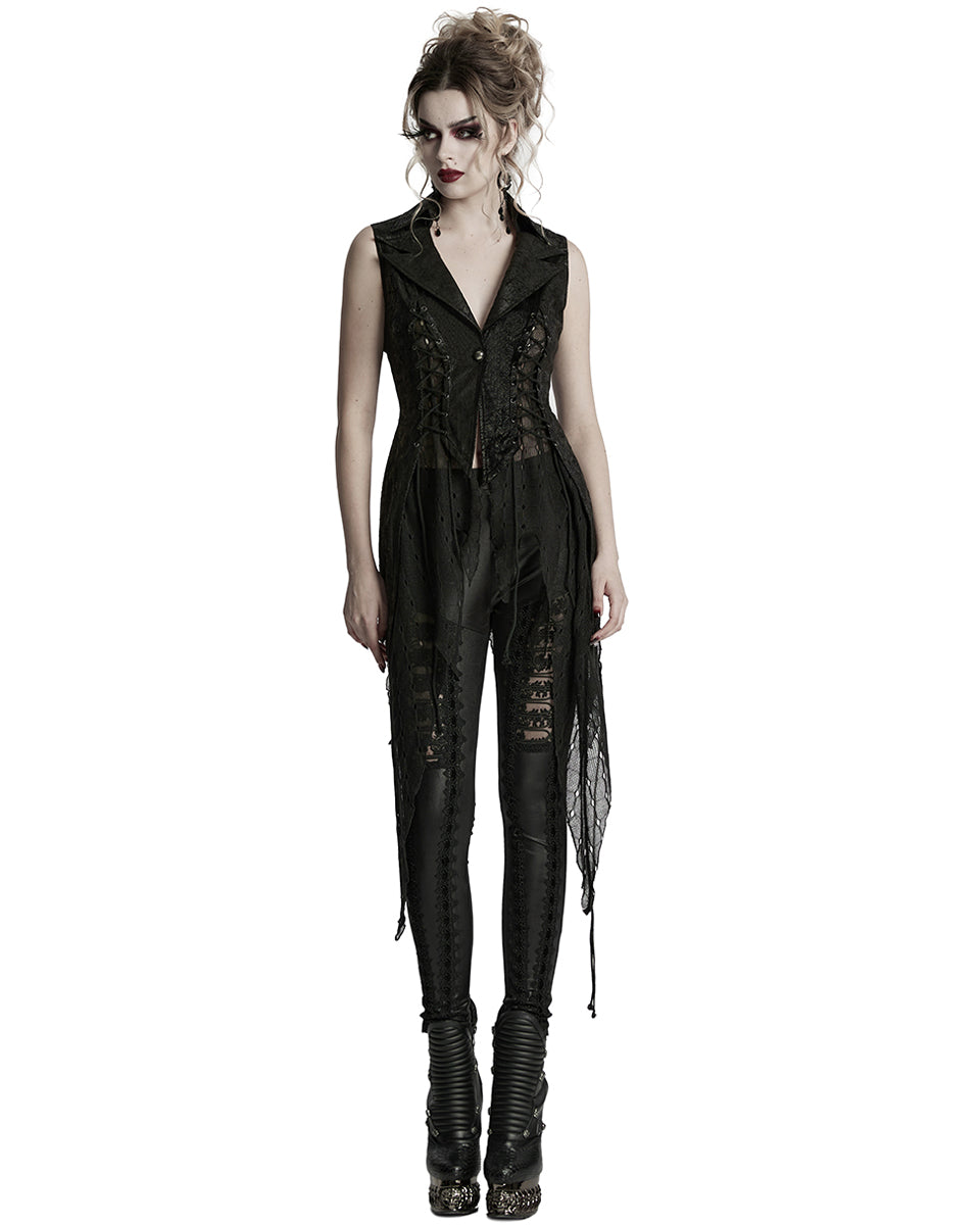 WY-1737MJF-BKF Womens Dark Gothic Punk Asymmetric Long Waistcoat Vest