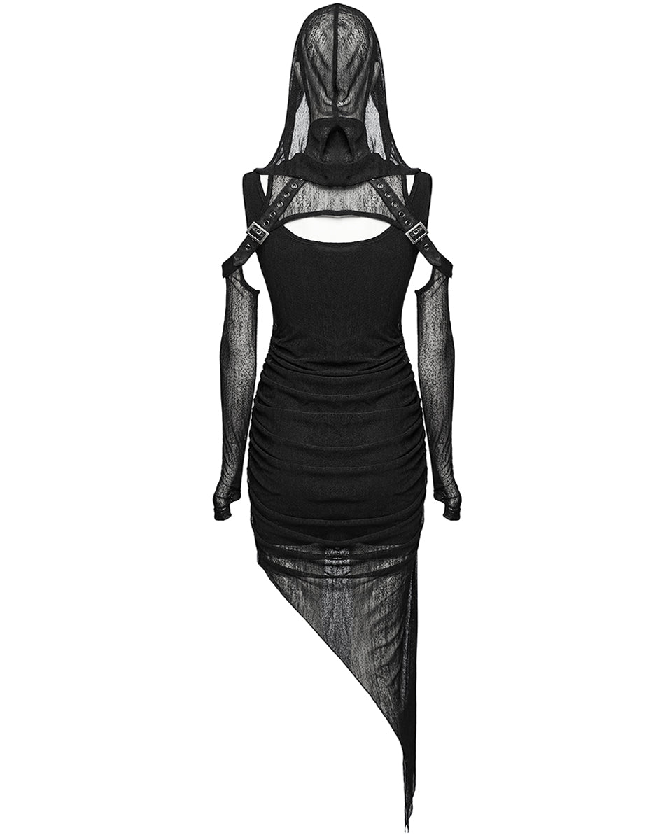 WQ-768LQF Womens Apocalyptic Wasteland Gothic Asymmetric 2 Piece Hooded Dress