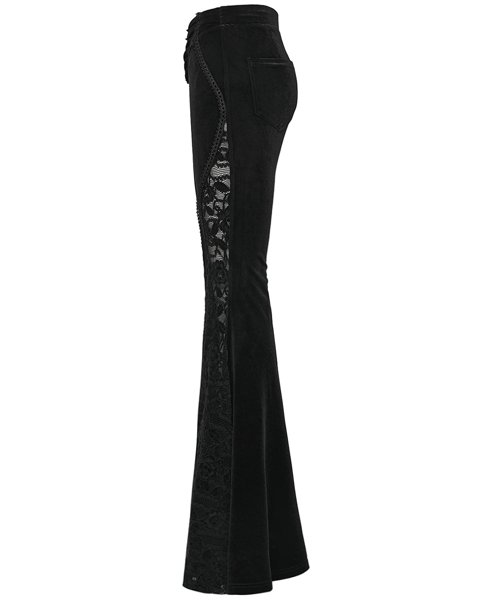 WK-745XCF-BKF Womens Gothic Velvet & Lace Flared Leggings