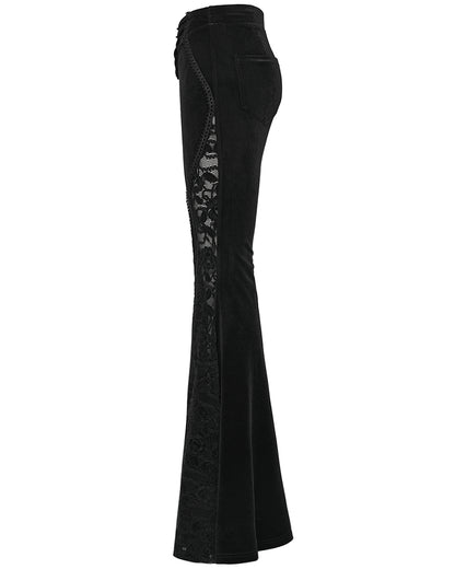WK-745XCF-BKF Womens Gothic Velvet & Lace Flared Leggings