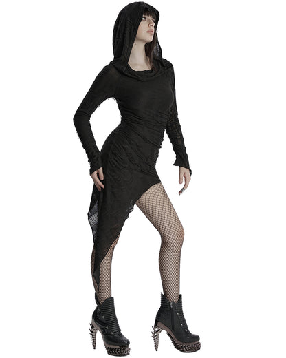 OQ-803LQF Daily Life Apocalyptic Gothic Asymmetric Broken Knit Hooded Dress