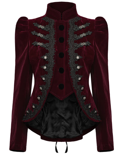 WY-1637XCF Womens Gothic Velvet Cutaway Military Riding Jacket - Red